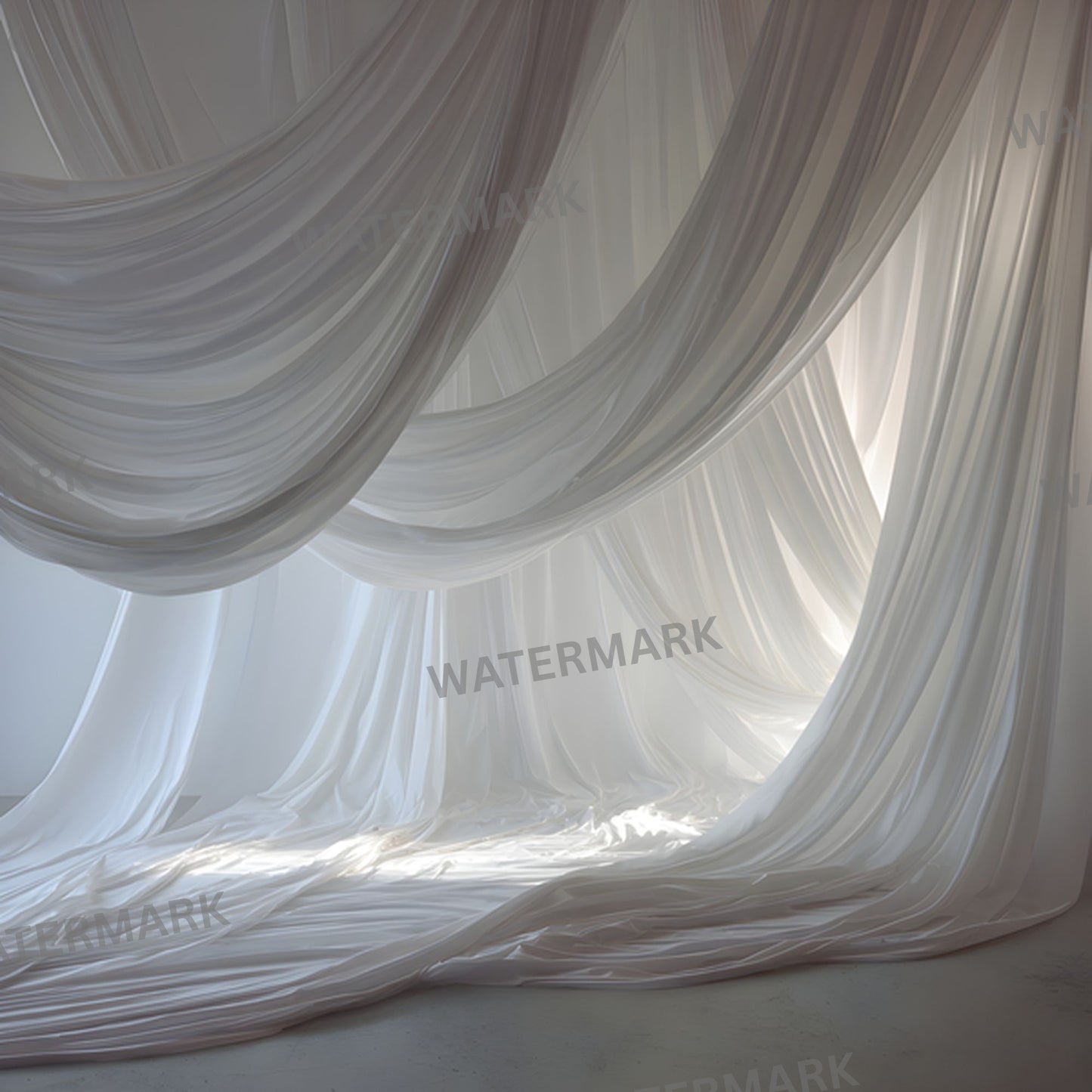 White Fabric Draped Floor Digital Backdrop, Photography Background for Newborns, Product Photography, Square RatioTexture, Wrinkled Cloth Fabric