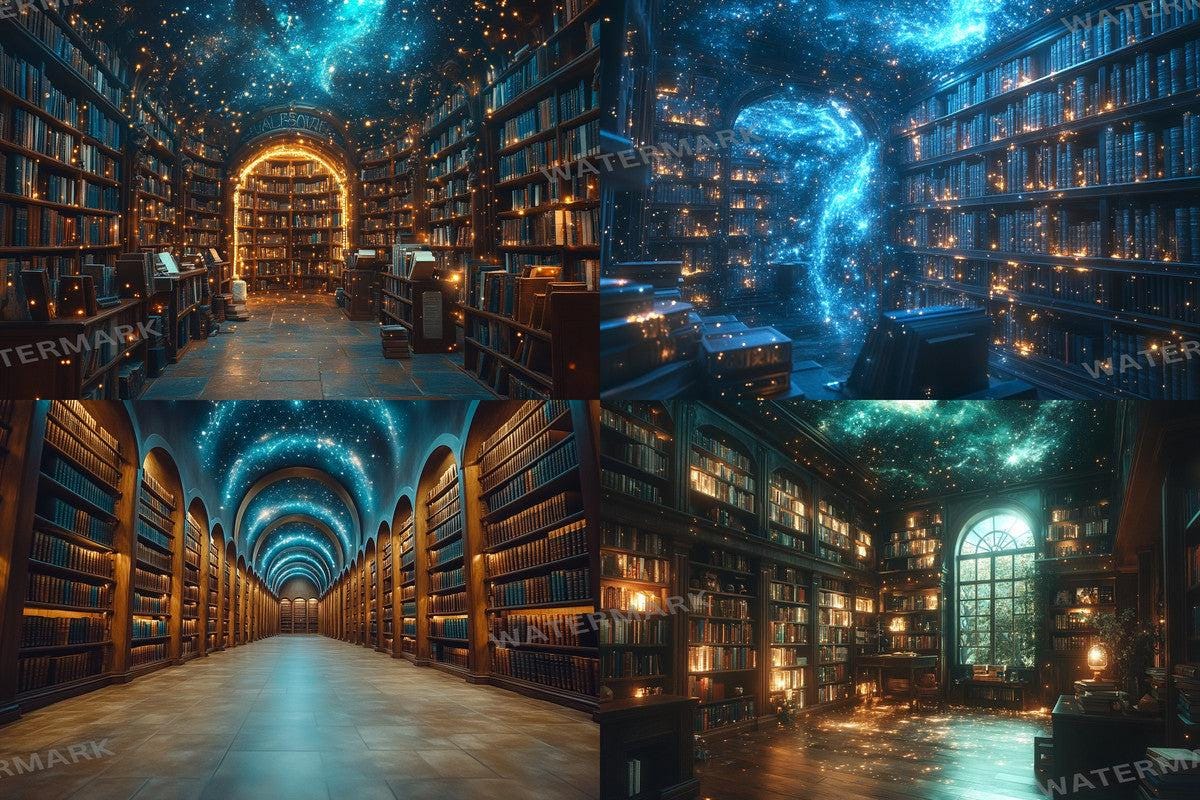 Celestial Library Dream Backdrops for Digital Art  Photography - Warm Inviting Aesthetic PNGs 00x00px
