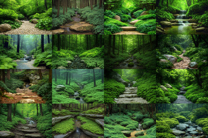 Emerald Ravine Forest Backdrops - Woodland Backgrounds, Lush Green Trees, Nature - Perfect for Photoshop Composites Master Overlays