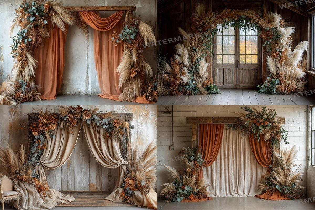 Boho Natural Wood Arch Backdrops for Photography - Warm Aesthetic Master Overlay PNGs - Digital Art  Design 00x00px