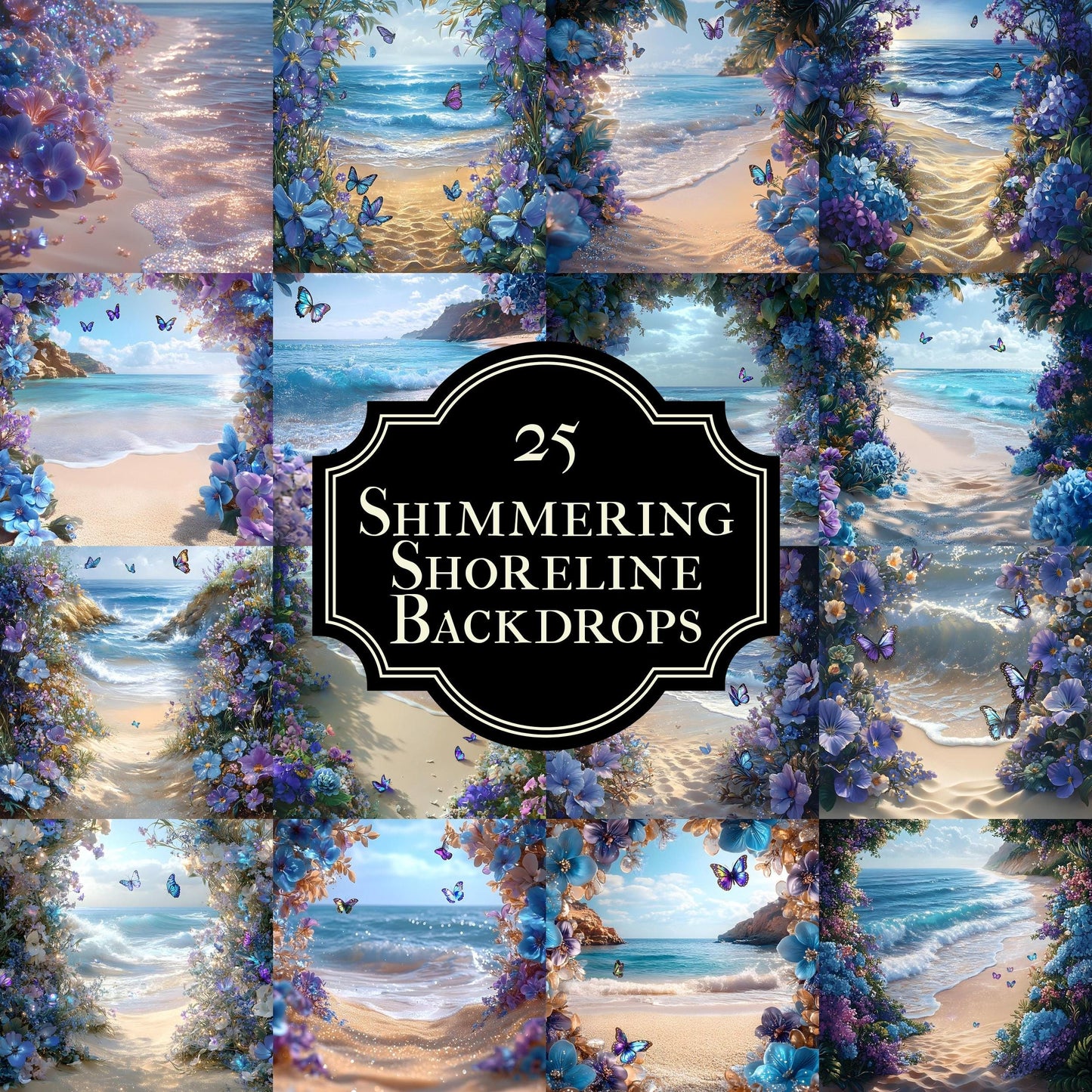 Shimmering Shoreline Backdrops - Digital Beach Backgrounds for Photography, Photoshop Overlays, Portraits, Products - Tropical Backdrops