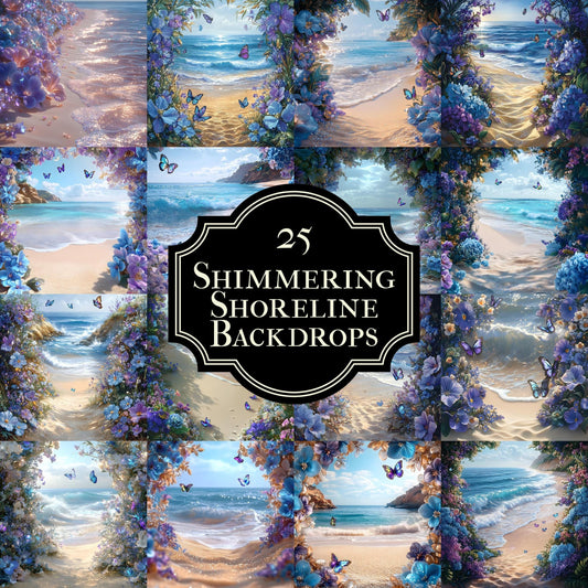 Shimmering Shoreline Backdrops - Digital Beach Backgrounds for Photography, Photoshop Overlays, Portraits, Products - Tropical Backdrops