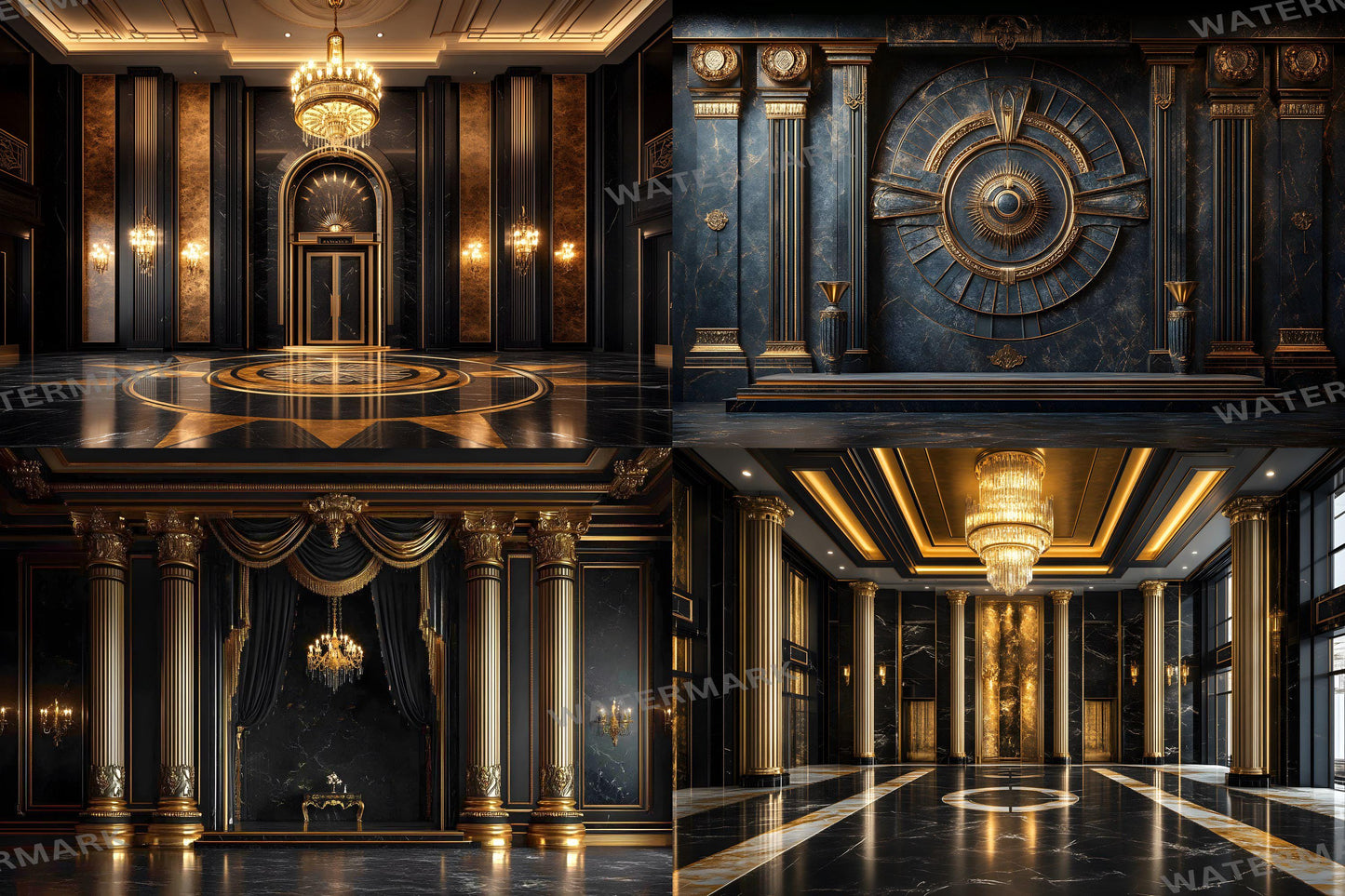 Deco Glamour Backdrops, Art Deco Photoshop Backgrounds, Luxury Overlays, Wedding Backdrop - Maternity Backdrops - Luxury Room Backgrounds