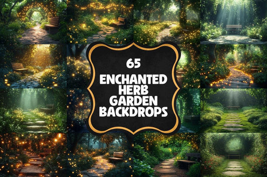 Enchanted Herb Garden Backdrops - Green Forest Photography Backdrops - Fairy Light Backdrop - Fairy Backgrounds - Magical Forest Backdrop