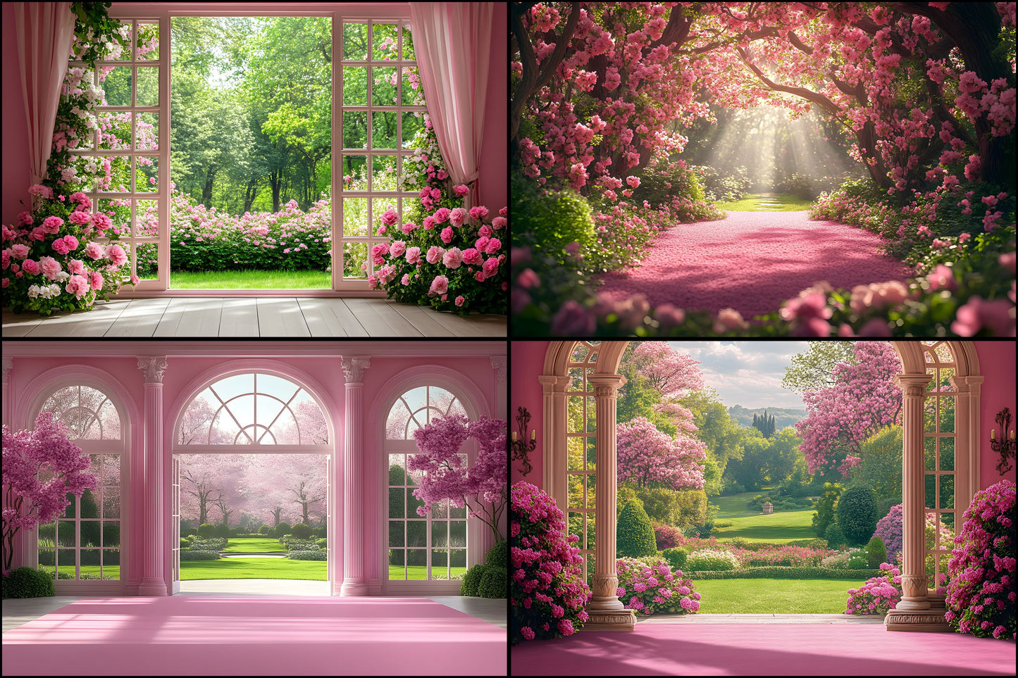 Royal Pink Garden Digital Backdrop, Fairytale Floral Background for Photography, Enchanted Princess Portrait, Photo Booth Prop, Dreamy Scene
