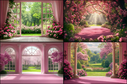 Royal Pink Garden Digital Backdrop, Fairytale Floral Background for Photography, Enchanted Princess Portrait, Photo Booth Prop, Dreamy Scene