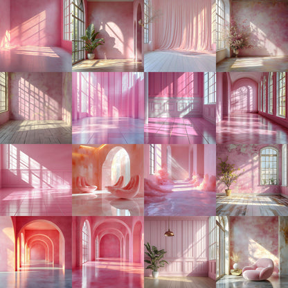 Pink Pastel Backdrops - Room Interiors, Photography Backdrops, Pastel Rooms, Maternity Digital Backdrop, Wedding Studio Overlays