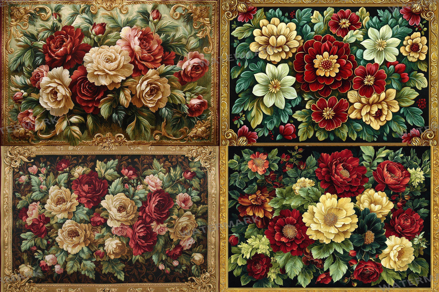 Baroque floral tapestry digital backdrops, ornate PNG overlays, vintage fabric photo backgrounds, classical photography composite scenes