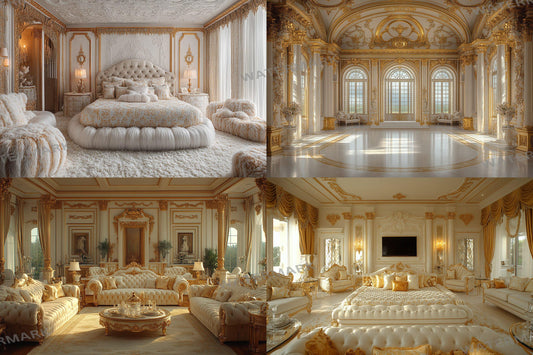 Luxurious Baroque Gold Backdrops Featuring Ornate Interiors, Elegant Palaces, and Opulent Decorative Styles, Baroque Regal Room Backdrops