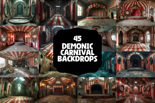 Demonic Carnival Backdrops - 4High-Res Digital Images - Haunted Circus Theme - Horror Photography Background