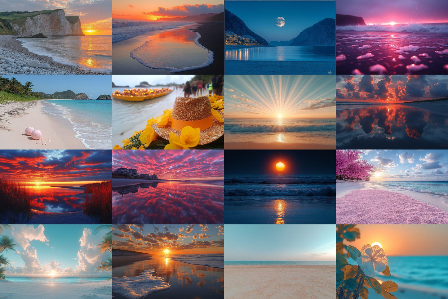Beach Sunrise Backdrop: 19PNGs for Coastal Ocean Dawn Photography, Tropical Golden Hour Shore Scenes, Seaside Morning Digital Backdrops