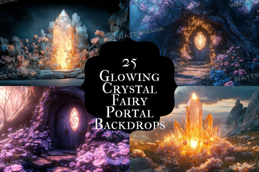 Glowing Crystal Fairy Portal Backdrop: PNGs for Magical Fantasy Photography, Enchanted Gemstone Light Effects, Mystical Gate Backdrop
