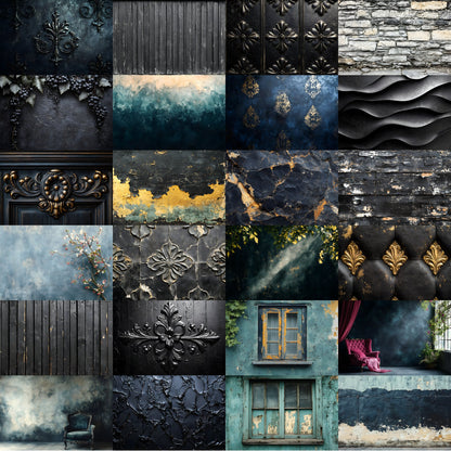 Vintage Black Textured Wall Digital Backdrop, Dark Photography Background for Portrait, Grunge Photo Booth, Moody Fine Art Texture