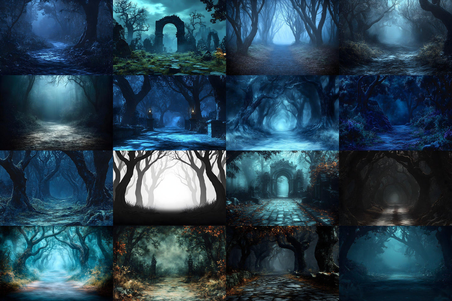 Spooky Forest Backdrops, Haunted Forest Backgrounds, Halloween Digital Scenes for Photoshop, Eerie Photography Overlays
