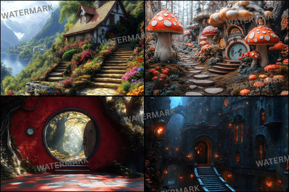 Alice in Wonderland Backdrop Set, Fantasy Storybook Digital Backgrounds for Photography, Whimsical Party Photo Booth, Images