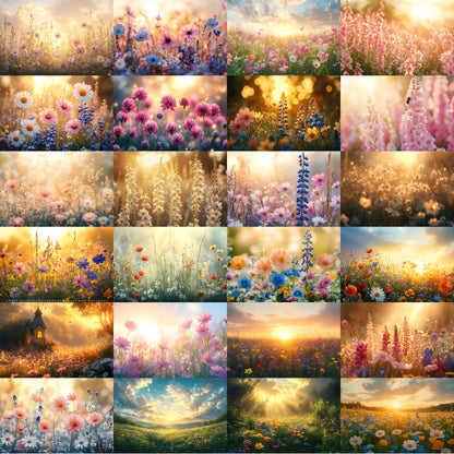 Wildflower Meadow Digital Backdrop, Dreamy Spring Photography Background, Photo Overlay, Floral Portrait Backdrop, High-Res Image0418