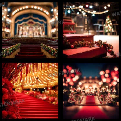 Theater Stage Digital Backdrop, Red Stairs Photography Background, Image for Dramatic Portraits, Theatrical Photo Booth Prop