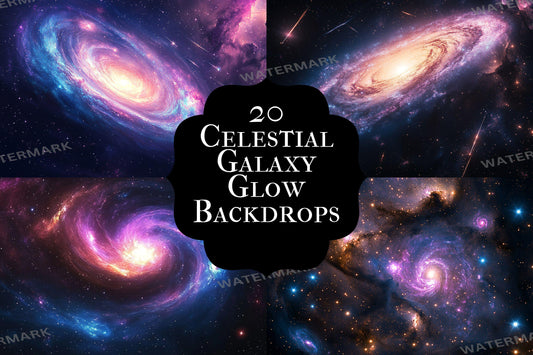 Celestial Galaxy Glow Backdrop: 2PNGs for Imaginative Photography, Cosmic Space, Nebula Light Digital Backdrops - Photoshop Composites