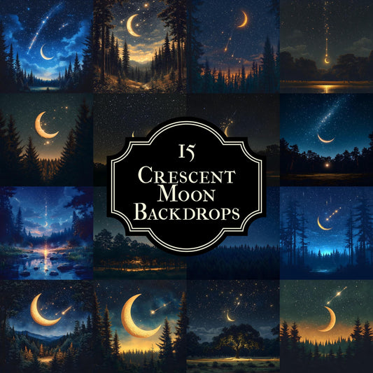 Crescent Moon Backdrops - Magical Night Sky Digital Backgrounds for Photography, Art Projects, and Creative Design