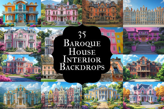 Baroque House Interior Backdrops, Elegant Mansion Photography Backgrounds, Ornate Architecture - Colorful Buildings - Baroque Backdrops
