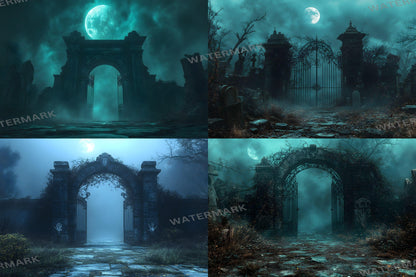 Spooky Graveyard Gate Backdrop | Gothic Digital Background | Halloween Photography Scene