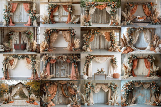 Boho Natural Wood Arch Backdrops for Photography - Warm Aesthetic Master Overlay PNGs - Digital Art  Design 00x00px