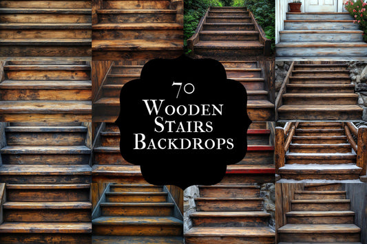 Rustic Wooden Stairs Digital Backdrops - Photography Backgrounds - Stairway Overlays - Interior Photo Scenes