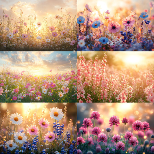 Wildflower Meadow Digital Backdrop, Dreamy Spring Photography Background, Photo Overlay, Floral Portrait Backdrop, High-Res Image0418