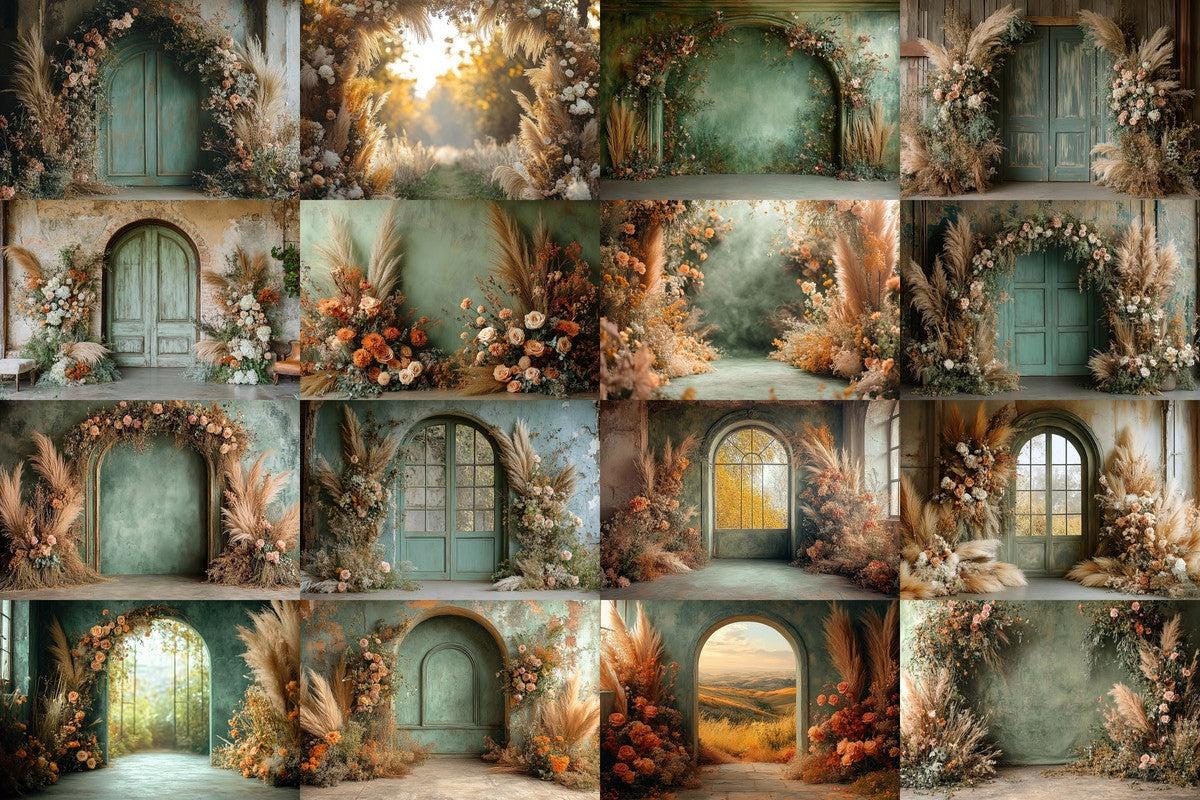 Boho Olive Arch Photography Backdrops for Digital Artists  Photographers - Warm Inviting Aesthetic - Commercial Use Allowed