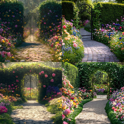 Whimsical Flower Garden Digital Backdrop, Lush Floral Backgrounds, Photography, Fantasy Photo Overlays, Springtime Scene