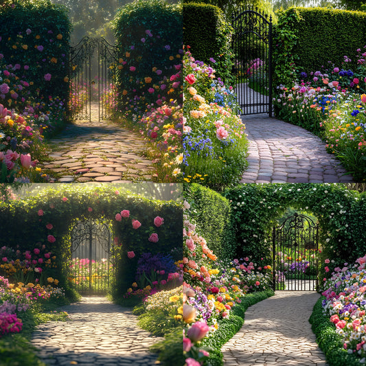Whimsical Flower Garden Digital Backdrop, Lush Floral Backgrounds, Photography, Fantasy Photo Overlays, Springtime Scene