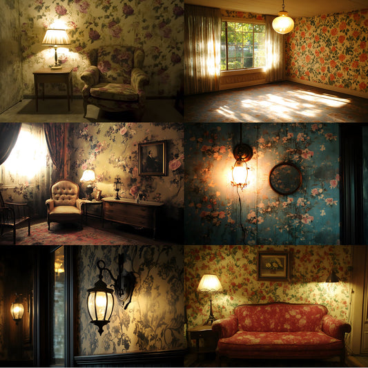 Vintage Wallpaper Room Digital Backdrop, Photography Backgrounds, Antique Interior Photo Prop, High-Res Image for Photographers
