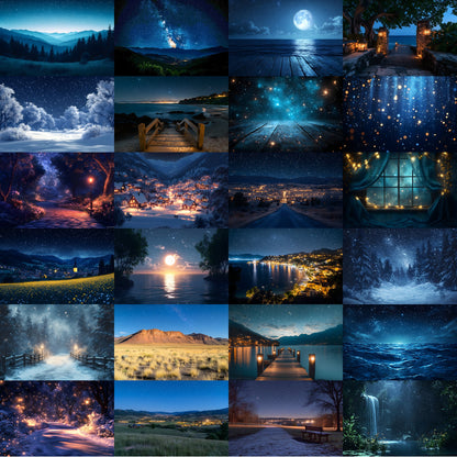 Starry Night Digital Backdrop Bundle, Dreamy Backgrounds for Photography, Celestial Photo Overlays, Magical Night Sky Scenes, LBXD