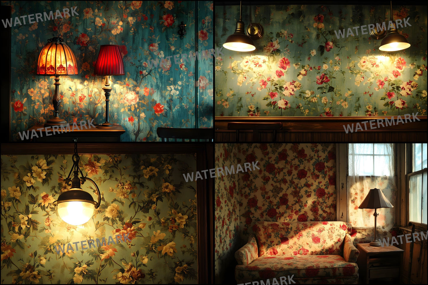 Vintage Wallpaper Room Digital Backdrop, Photography Backgrounds, Antique Interior Photo Prop, High-Res Image for Photographers