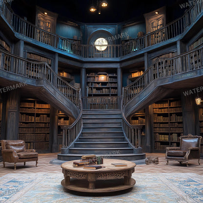 Wizard School Library 7 Photography Backdrops - Magical, Vintage Bookcases, Dark Academia, Enchanted Study Spaces