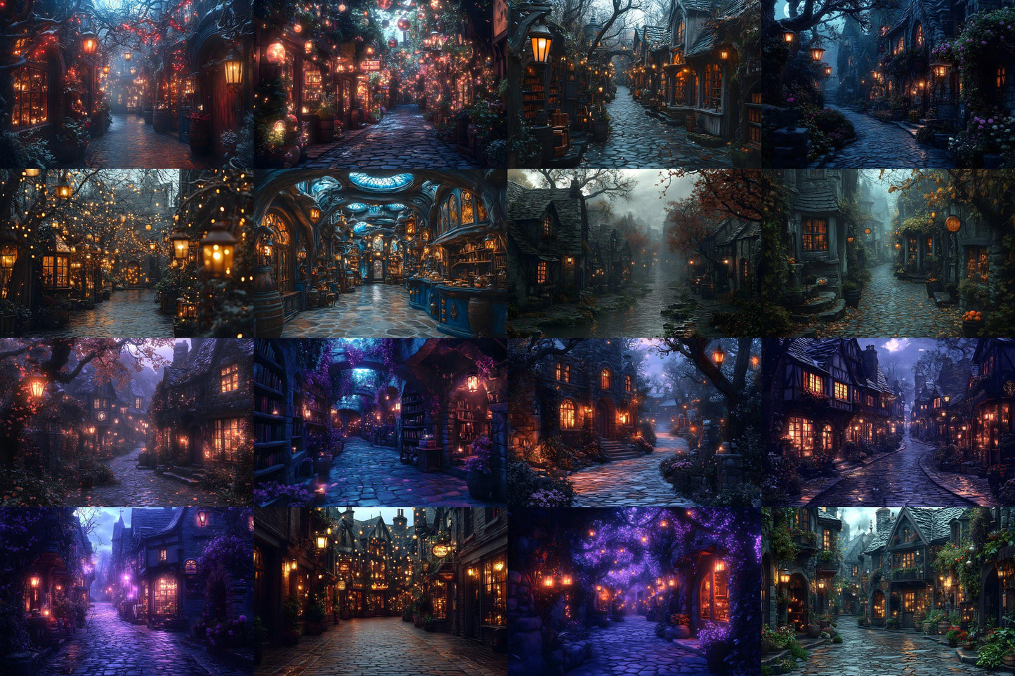 Wizard's Alley Backdrops, Magical Marketplace Scenes, Enchanted Shopfronts, Mystical Street Paths, Fantasy Digital Backgrounds