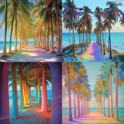 Tropical Palm Tree Beach Photography Backdrop ��������� Rainbow -Hue Colorful Beach Backdrops, Summer Parties, Vacation Photoshoots, Summer Backdrop