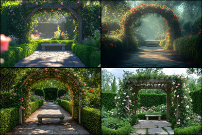Secret Garden Arbour Digital Backdrop, Floral Arbour Background, Photography Backdrop, Wedding Arbour, Spring Garden Photo Background, Landscape