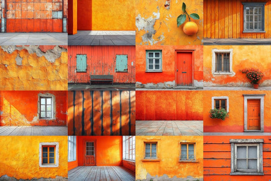 Orange Textured Wall Photography Backdrop PNGs for Photoshop Editing - Warm Aesthetic Master Overlay