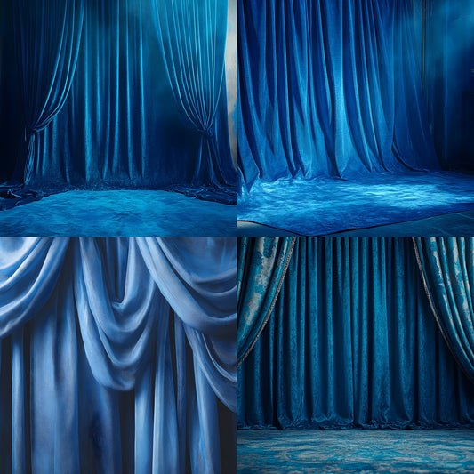 Sapphire Blue Vintage Curtain Backdrop, Photography Background, Digital Download, Portrait Photo Booth, Wedding, Birthday, Images