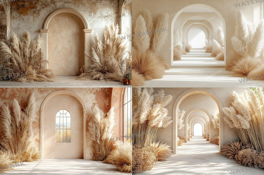 Boho Beige Backdrops - Neutral and Elegant Archway Digital Backdrops, Photoshop & Master Overlays - Wedding and Maternity Backdrops