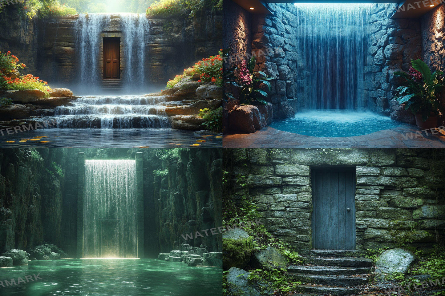 Fairy Waterfall Backdrops, Enchanted Cascades, Mystical Forest Falls, Dreamy Fantasy Streams, Magical Nature Digital Backgrounds
