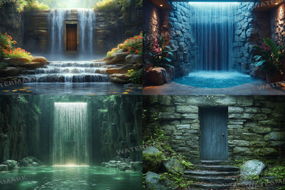 Fairy Waterfall Backdrops, Enchanted Cascades, Mystical Forest Falls, Dreamy Fantasy Streams, Magical Nature Digital Backgrounds