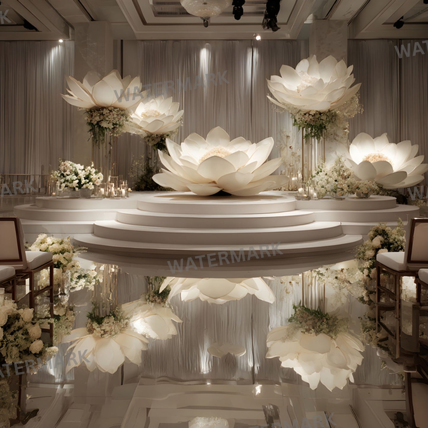 White Lotus Flower Photography Backdrop, Elegant Floral Centerpiece Background, Digital Image for Stunning Portraits & Art Projects