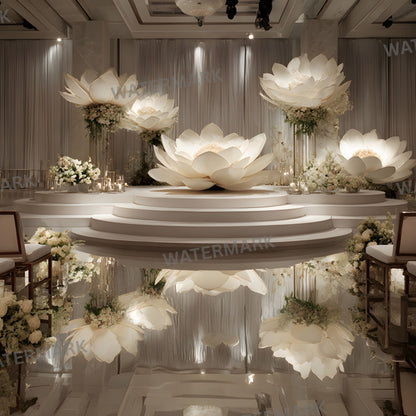 White Lotus Flower Photography Backdrop, Elegant Floral Centerpiece Background, Digital Image for Stunning Portraits & Art Projects
