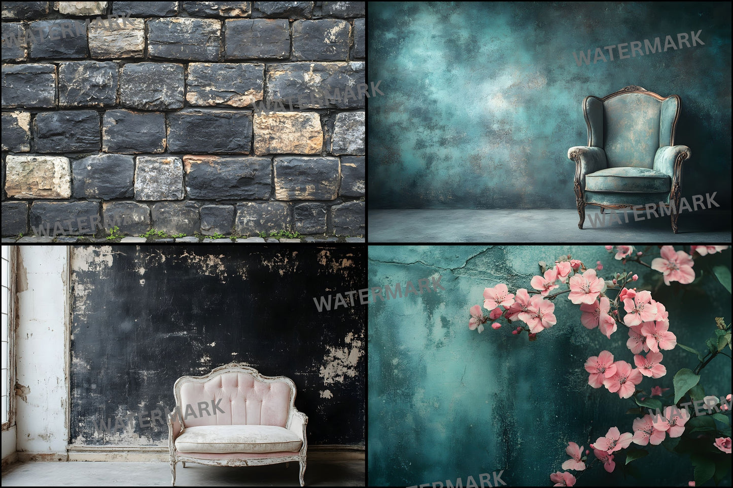Vintage Black Textured Wall Digital Backdrop, Dark Photography Background for Portrait, Moody Fine Art Texture