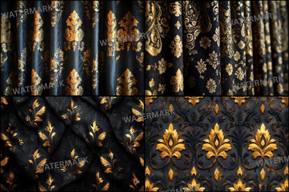 Black Gold Brocade Curtains Digital Backdrop, Elegant Photography Background, Luxury Portrait Photo Booth, Printable Fabric Texture, Ratios