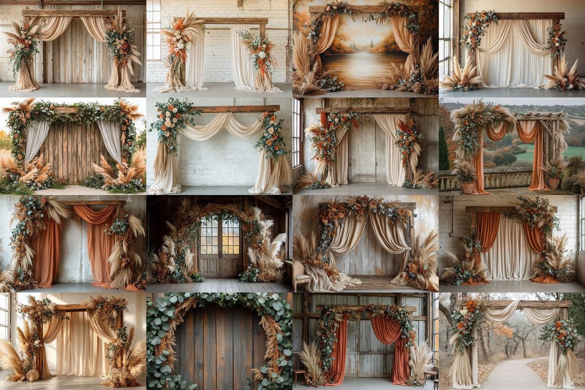 Boho Natural Wood Arch Backdrops for Photography - Warm Aesthetic Master Overlay PNGs - Digital Art  Design 00x00px