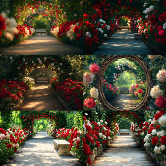 Rose Archway Digital Backdrop, Secret Garden Background, Enchanted Forest Photography, Floral Scene, Fairytale Photo Prop, Ratio