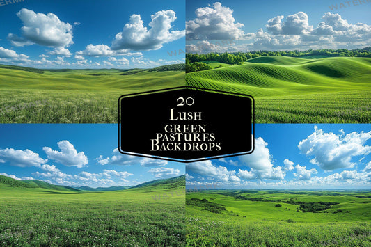 Lush Green Pastures Backdrops - Vibrant Scenic Hills & Fields, Photography Backgrounds - Green Field Backgrounds - Green Grass Backdrop